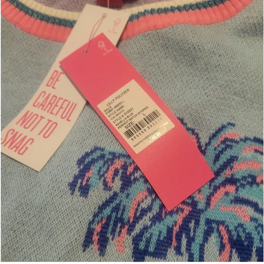 LRare Lilly Pulitzer Vivie Short Sleeve Tennis Graphic Sweater Palm Tree..